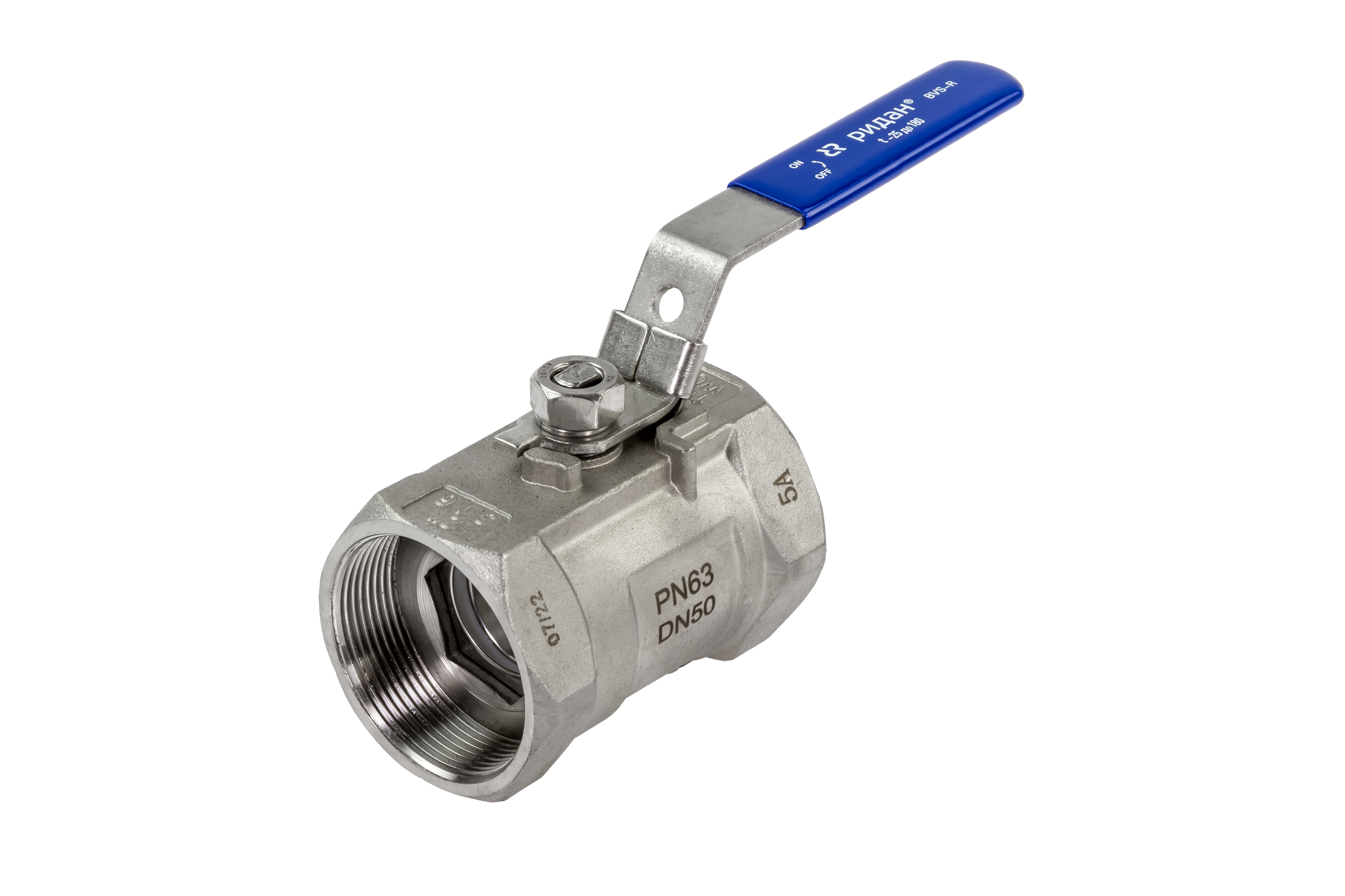 Ридан BVS-R 082X4601R — Шаровый кран резьбовой DN10 PN63, с рукояткой, корпус — коррозионностойкая сталь, шар — коррозионностойкая сталь AISI316; уплотнение по шару R-PTFE (15% C)