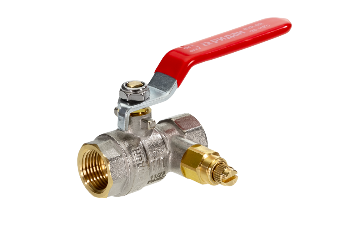 Ридан BVR-DR 065B8318RG — Кран шаровой ГОСТ59553-2021 PN40 DN25 с внутренней резьбой и спускным элементом; Т -20 °С...+110 °С; материал корпуса латунь