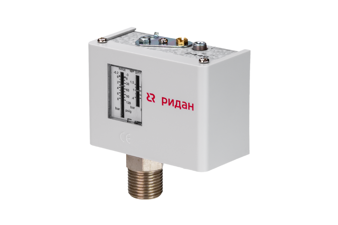 060-132566R — Реле давления KPI 35R, диапазон настройки -0,2...8 бар, дифференциал 0,4…1,5 бар, штуцер G1/2А, автоматический сброс